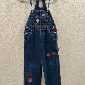 Vintage Tweety Denim overalls with Embroidered Flowers